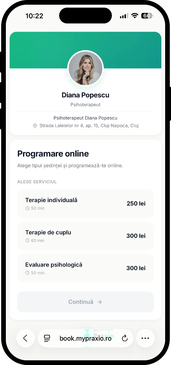 Pagină de programare online pe mobil